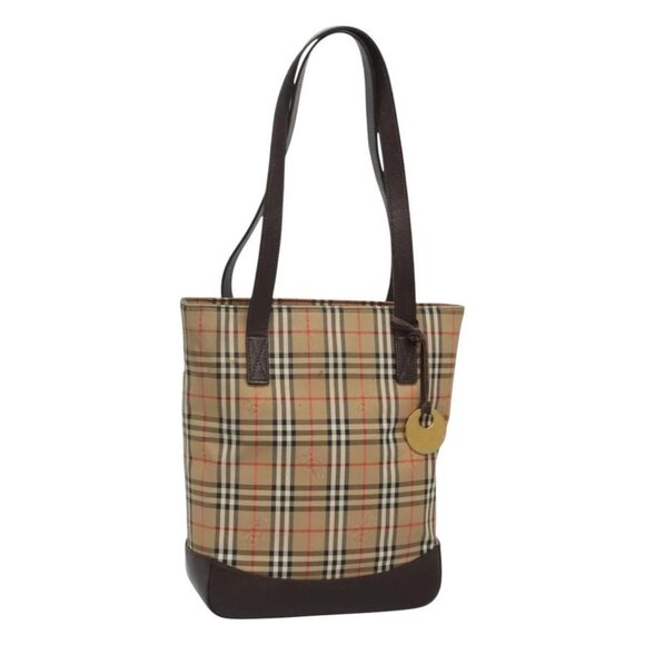 BURBERRY Nova Check Tote Bag Canvas Beige Gold Auth 121552 - Picture 1 of 16